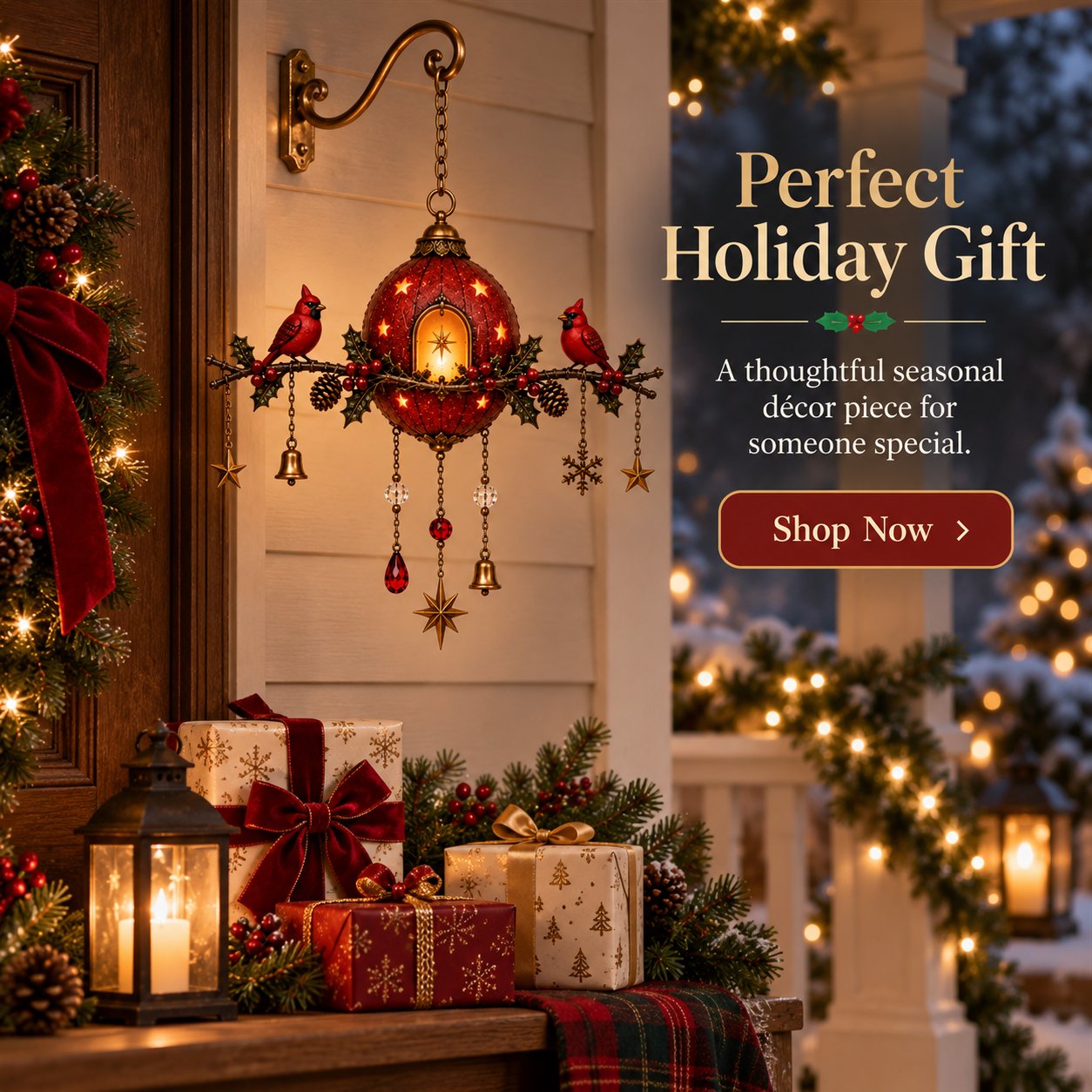 🐦❤️Illuminated Red Cardinal Christmas Ornament – Festive wall decoration with warm light✨