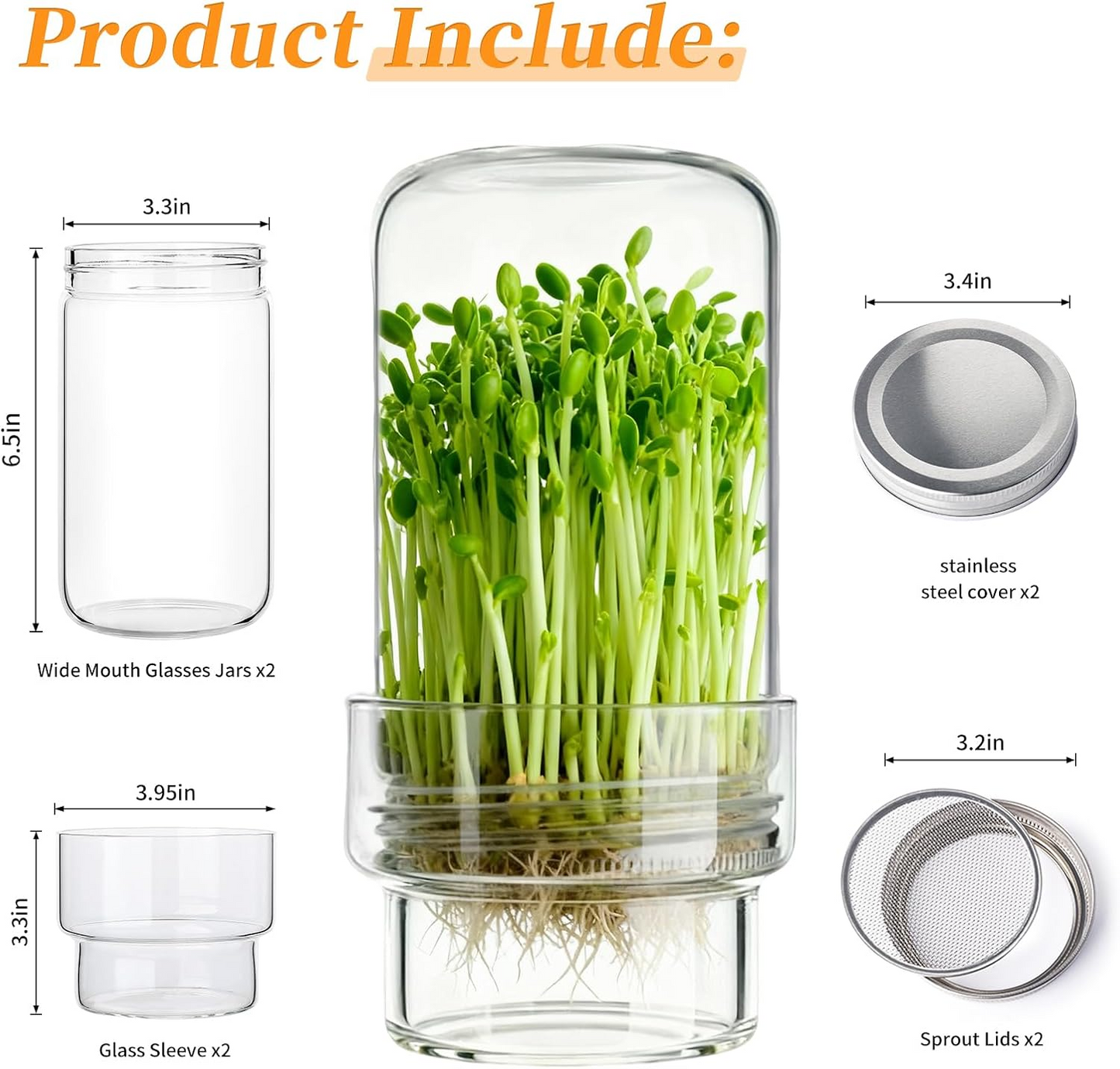 Updated Sprouting Kit - Sprouting Jar Kits, Wide Mouth Quart Mason Jars | Broccoli, Microgreens, Alfalfa Sprout Jar | Perfect for Home Gardeners, Health Enthusiasts & Vegan Diets