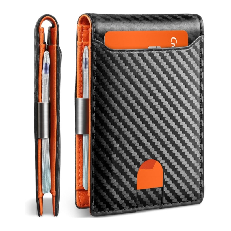 💥🎁 Slim Wallet for Men with Pop-Up Aluminum Case, RFID Blocking Minimalist Leather Bifold Card Holder