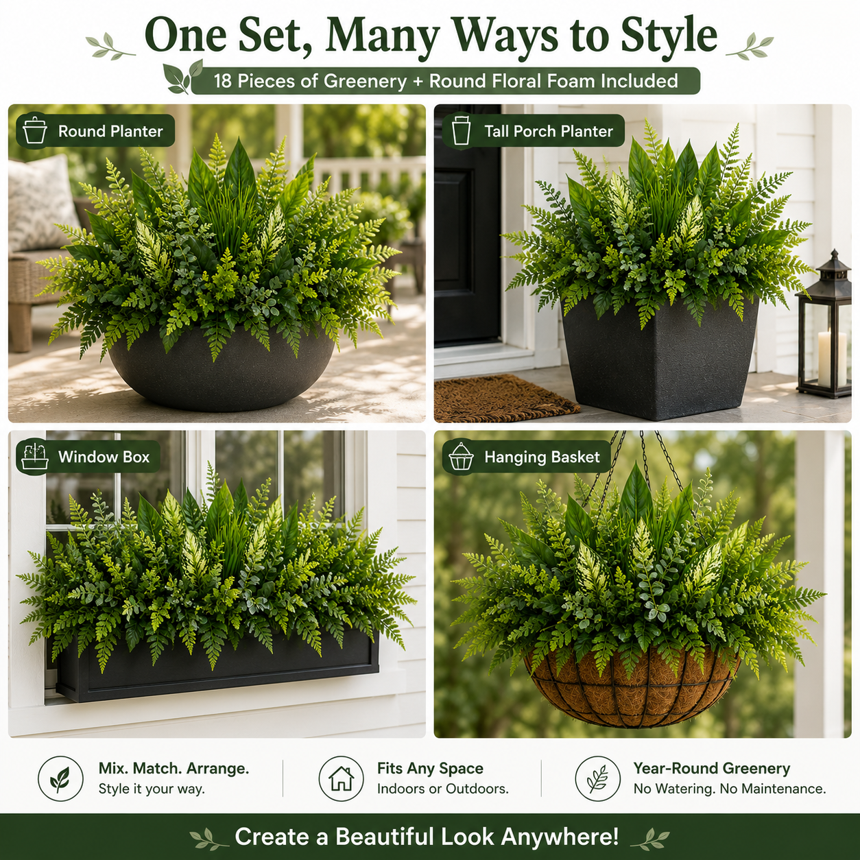 🔥🔥18-Piece Artificial Greenery Arrangement Set – Mix & Match Faux Plant Fillers(Free floral foam)
