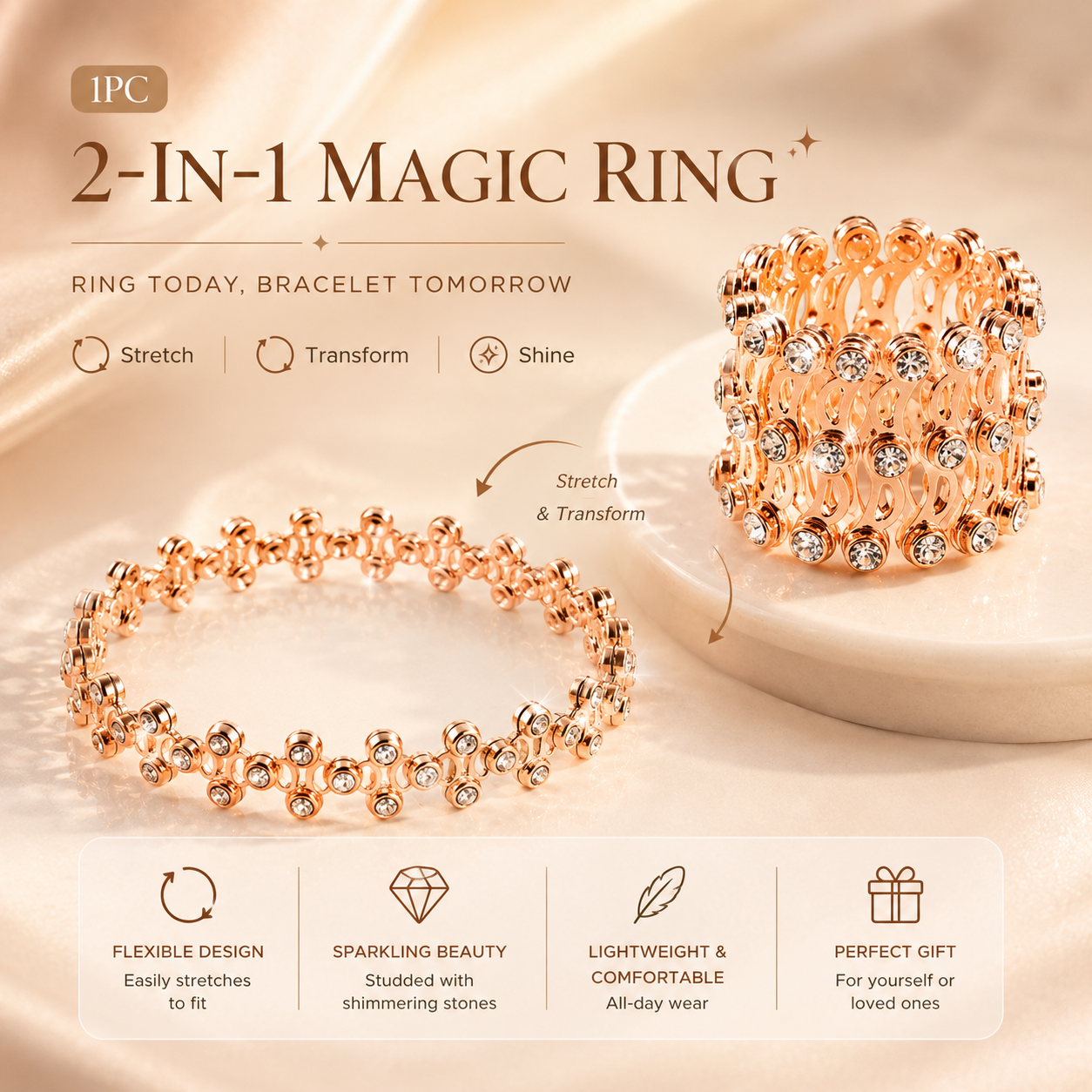 🔥💍2-in-1 Transforming Stretch Ring Bracelet – Two Elegant Looks in One