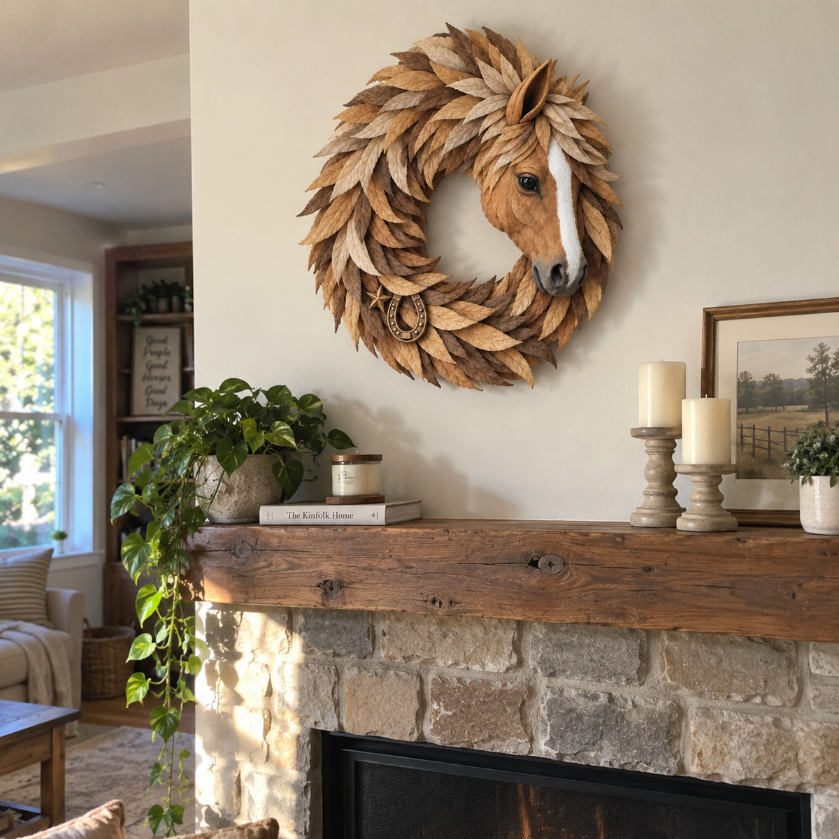 🐴🤎Rustic Horse Head Wreath – Western Farmhouse Wall & Door Decor🎁