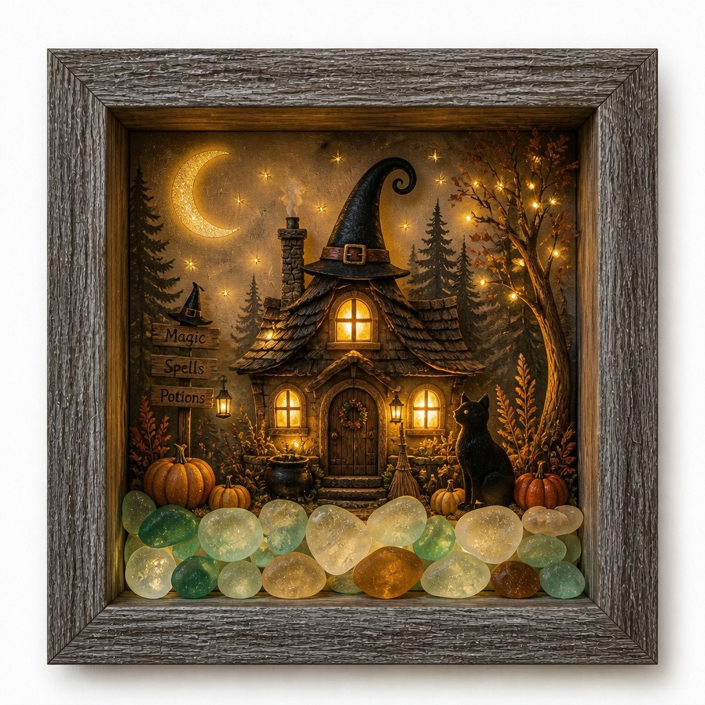 Spooky-Cute Halloween Sea Glass Shadow Box Light