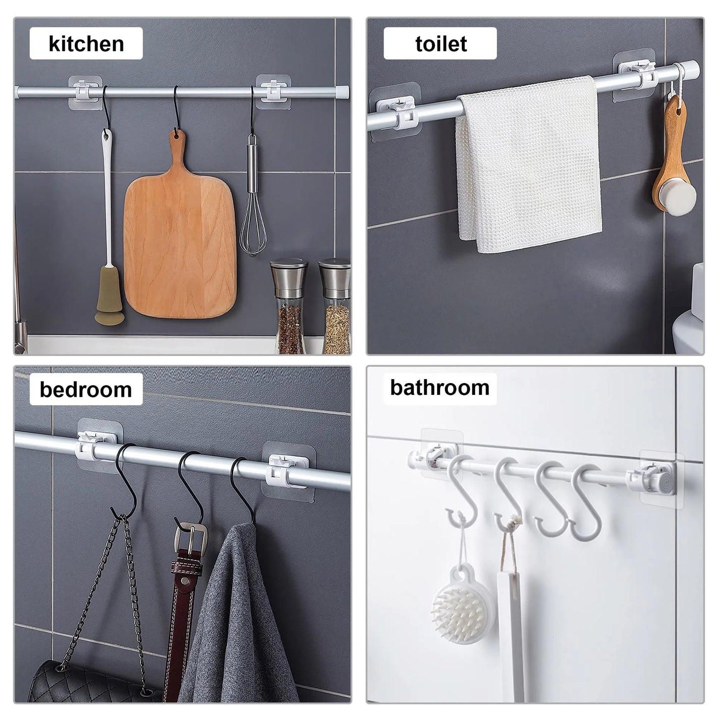 A set of 6 PCS Curtain Rod Brackets with Clips for Livingroom Bathroom Kitchen Bedroom Toilet Apartment