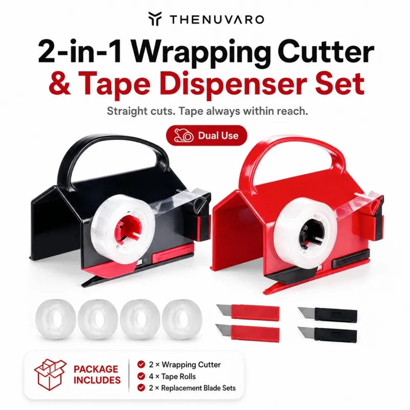 2-in-1 Wrapping Paper Cutter & Tape Dispenser - Faster Gift Wrapping Tool