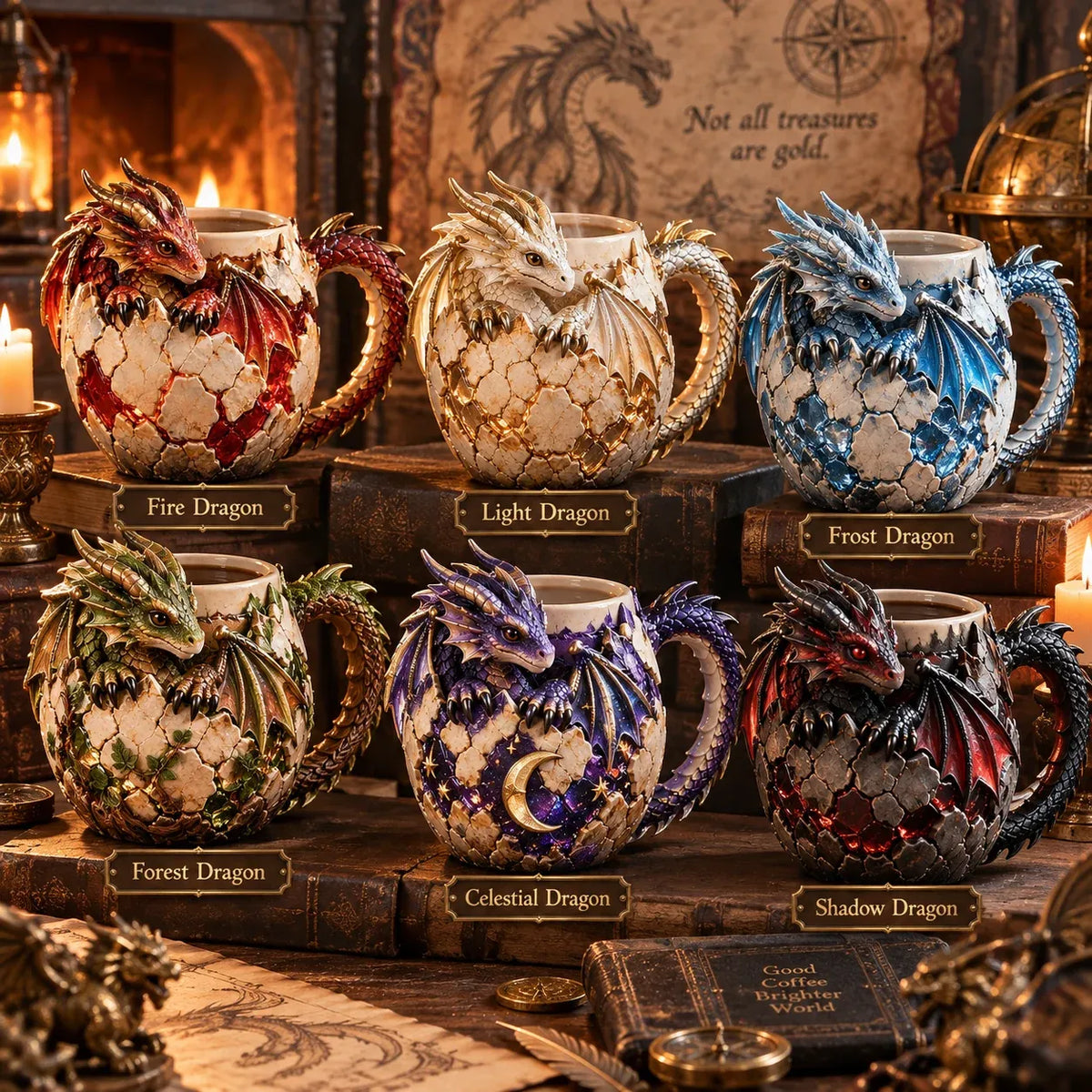 ⏳ Last Day 50% OFF – 🐉 Dragonbound RealmsTM Sculpted Dragon Mug Collection | 6 Fantasy Realm Designs with Raised 3D Dragon Details ☕