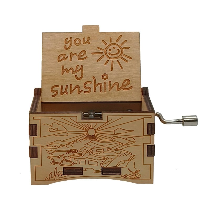 Vintage Wooden Hand-Crank Music Box – Laser Engraved 'You Are My Sunshine' Melody Box