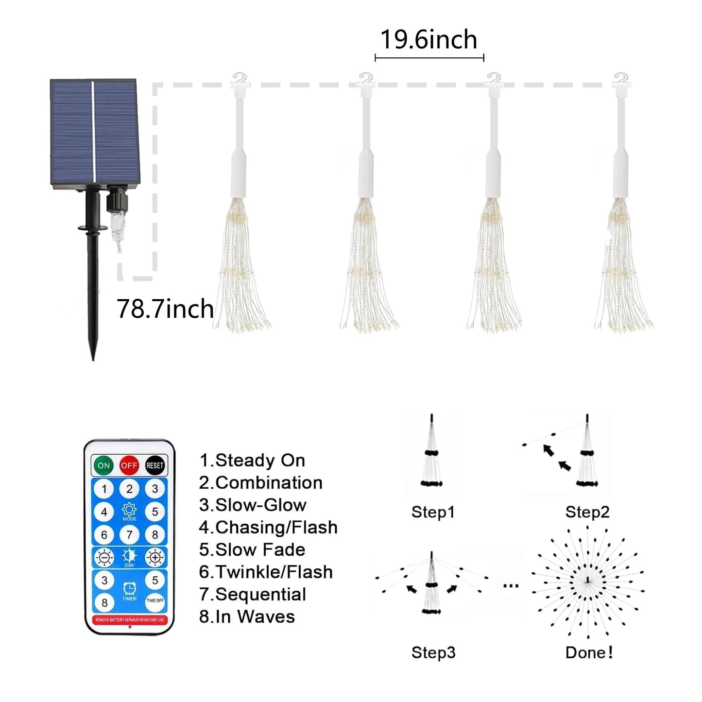 🎆 4-Pack Solar Fireworks Lights — 480 LEDs