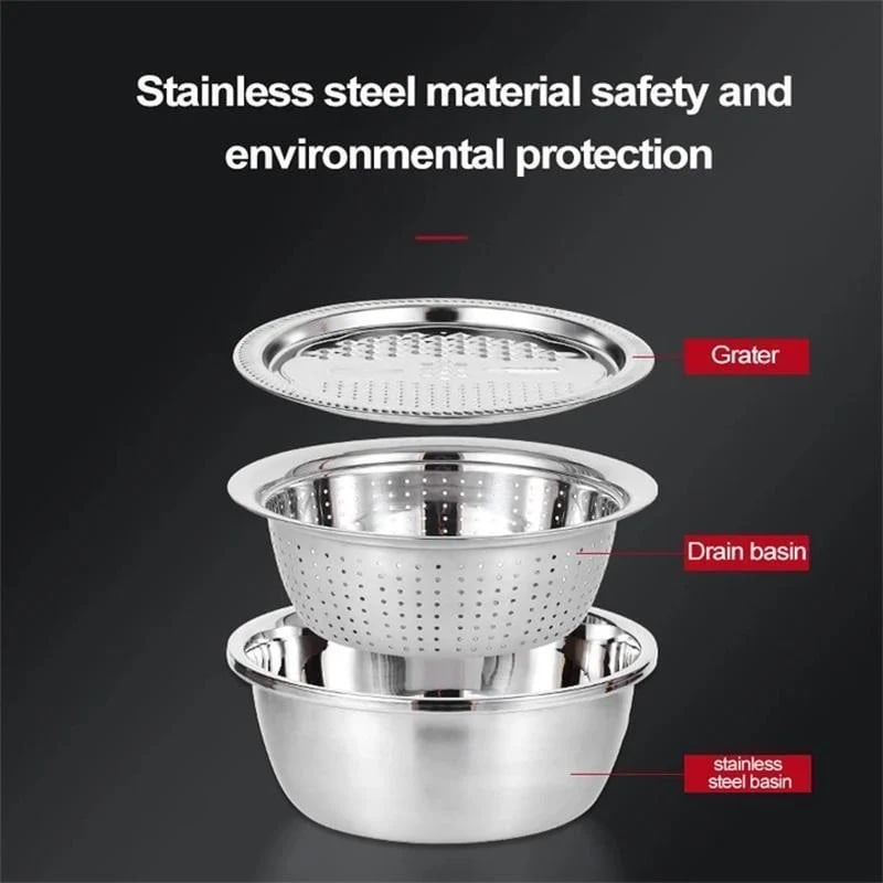 📢📢50% OFF !! ⏰🥬 Slice, Grate & Julienne in Minutes! Multi-Function Stainless Steel Vegetable Prep Bowl for Easy Cooking