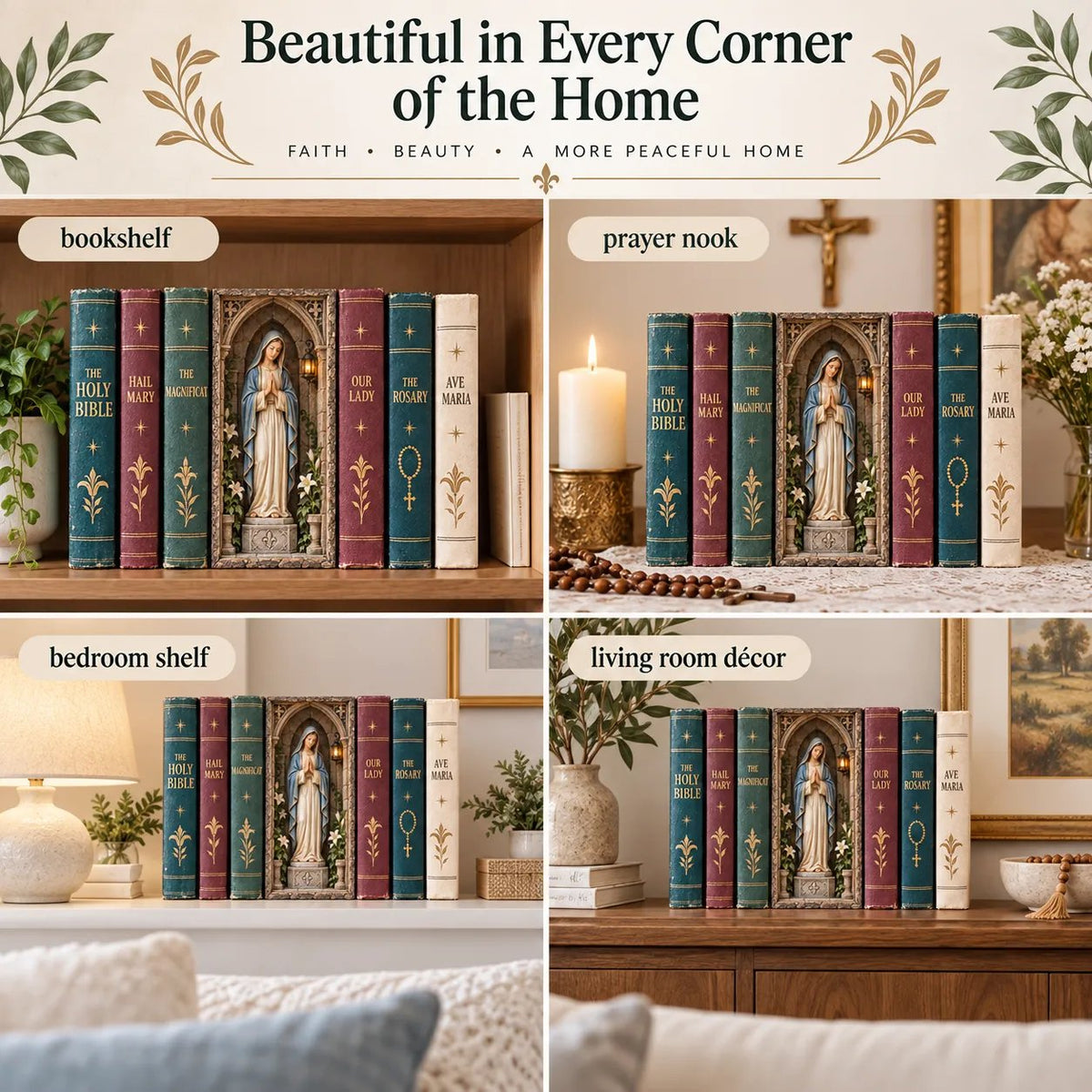 🙏 Virgin Mary Lighted Book Nook – Sacred Chapel Bookshelf Decor