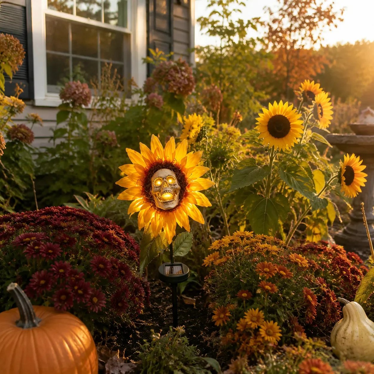 đ» Solar Sunflower Skull Stake Light - Illuminate Your Halloween with Spooky Charm!