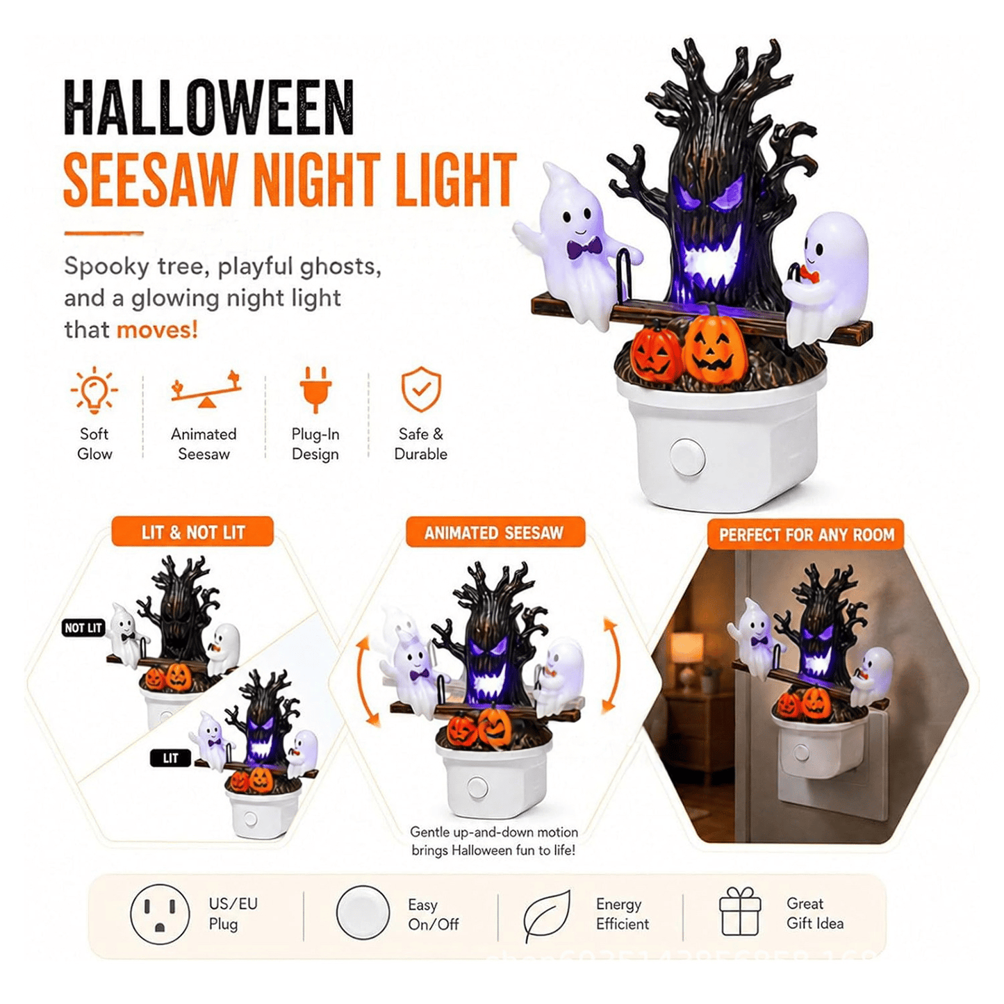 🔥HOT SALE 49% OFF-🎃👻Animated Seesaw Ghost Plug In LED Night Light