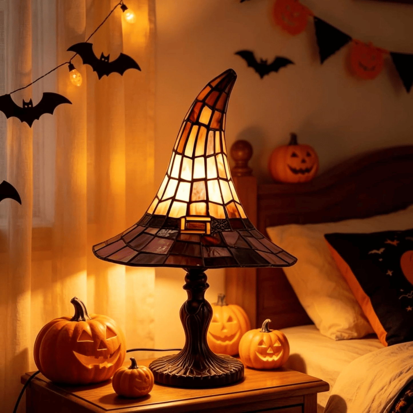 🔥Exclusive Limited Item 👍🔥50%OFF♠️Witch Hat Night Light & Stained Glass Witch Hat Lamp🎁