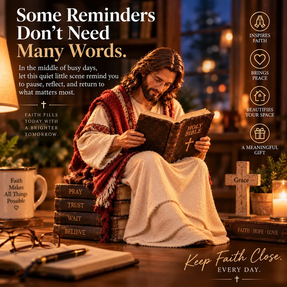 ✝️ Keep Faith Close – Jesus Reading the Bible Figurine(✨Buy 2 Free Shipping)