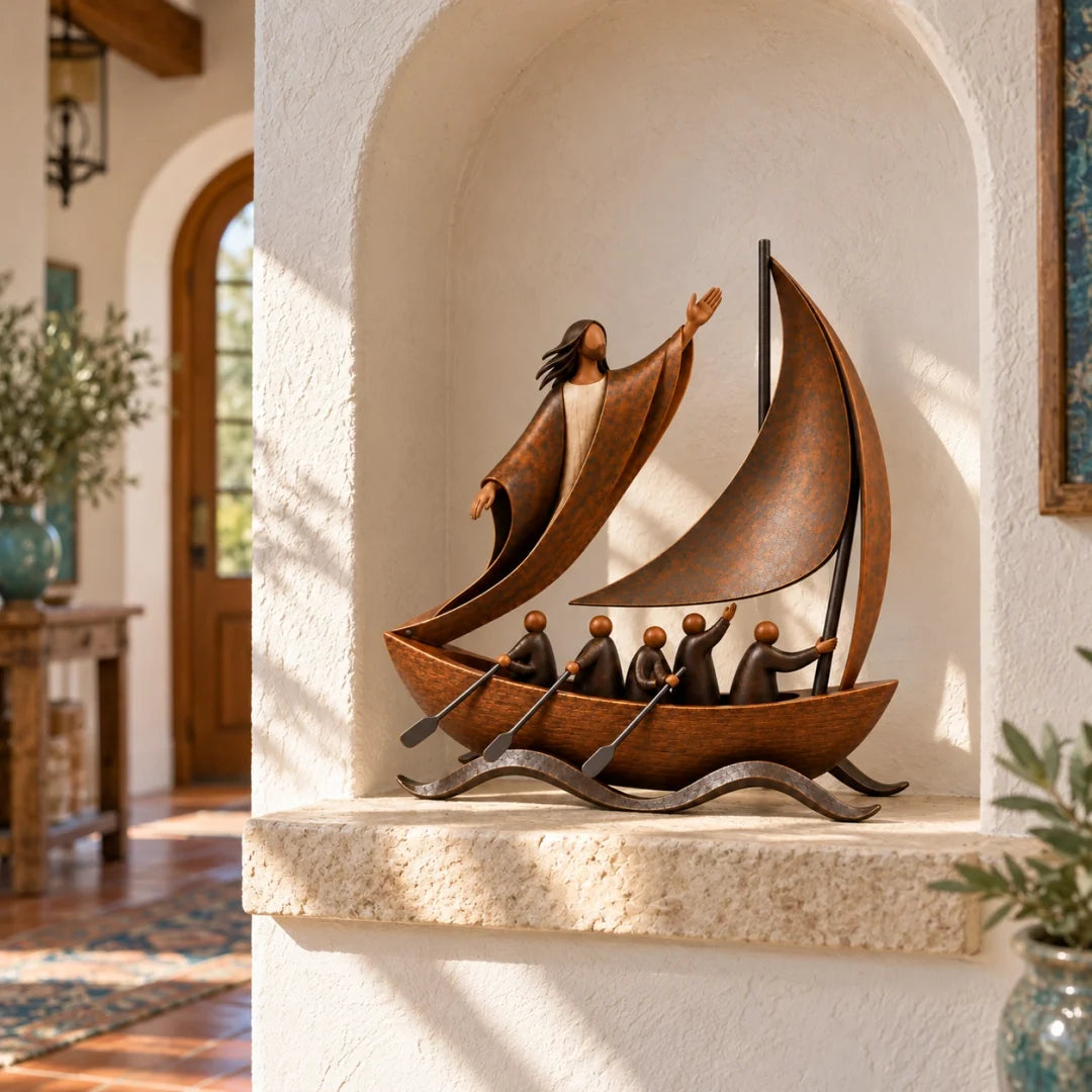 ⛵ When Life Gets Stormy, Let Faith Be Your Anchor — Peace in the Storm Sailboat Sculpture ✝️