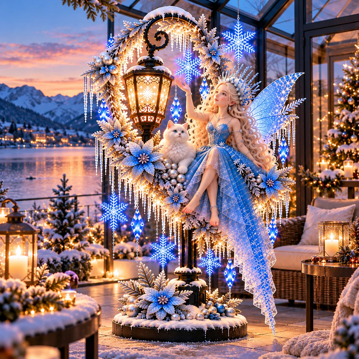 ❄️ Frostlight – Illuminated Winter Fairy & Snowflake Garden Display