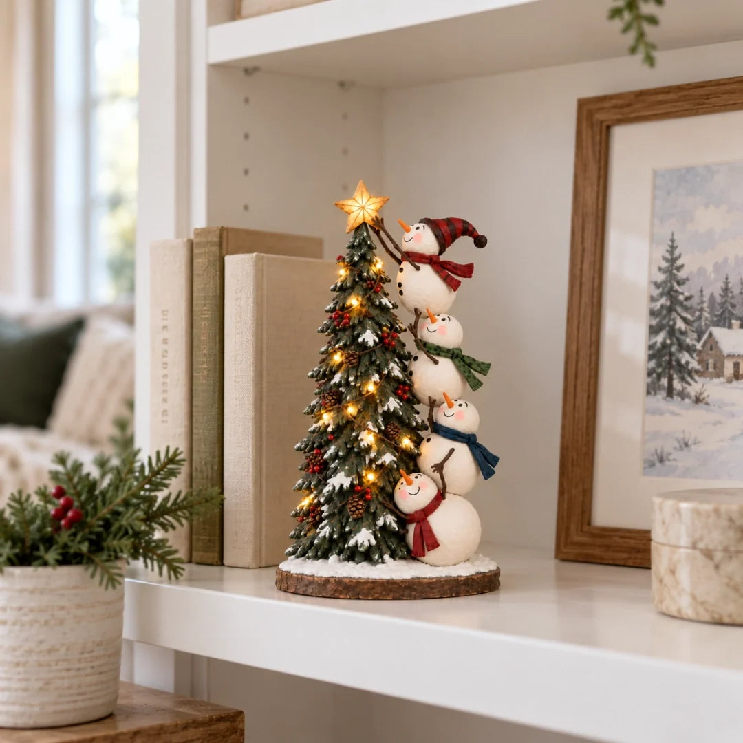 🔥 Last Day 50% Off 🔥 Snowmen Topping the Christmas Tree – Lighted Christmas Figurine