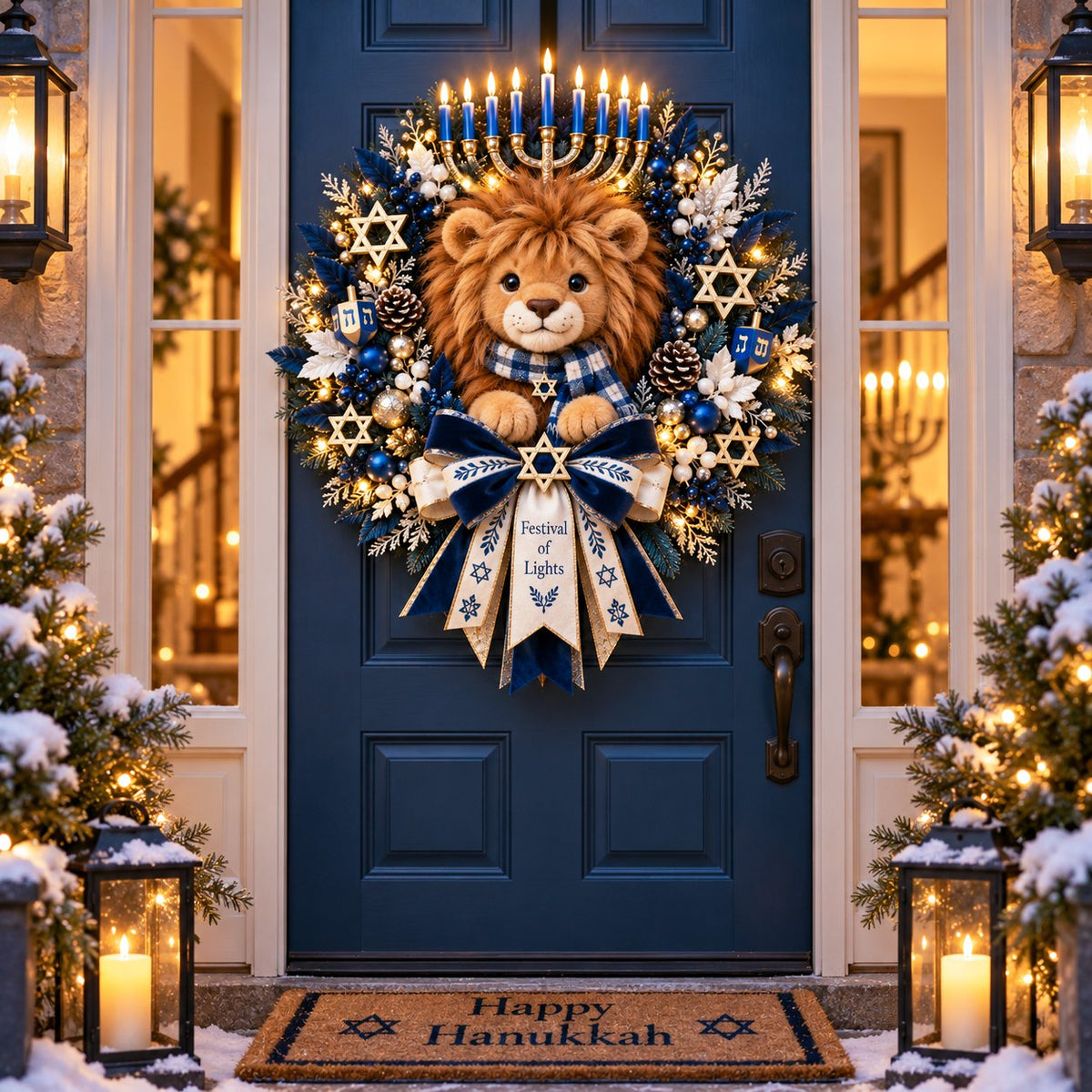 🦁 Lion of Judah Hanukkah Lighted Wreath - A Warm & Meaningful Welcome for the Festival of Lights ✨