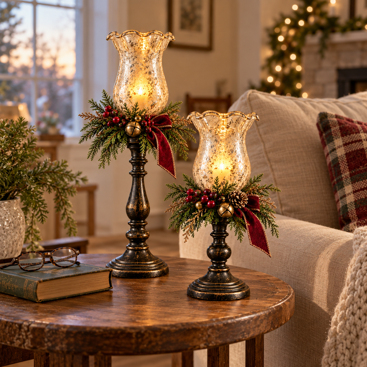 🕯️ Candlelit Christmas | Vintage Mercury Glass Candle Lamp