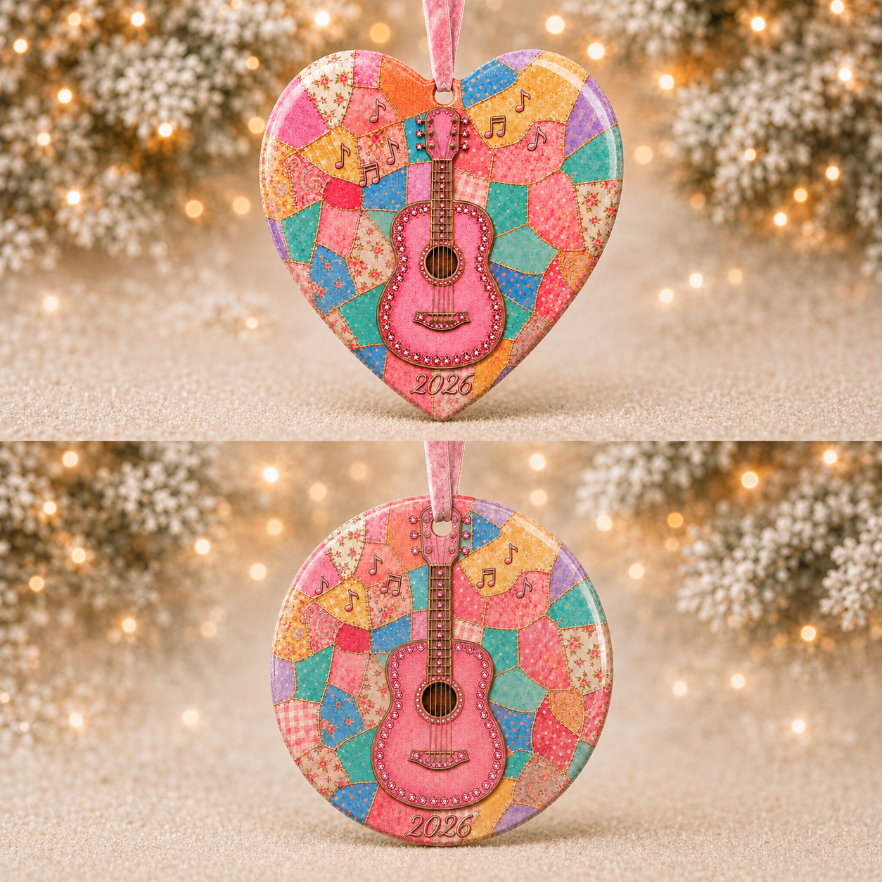 🎁Last Day 60% OFF - Pink Guitar Memorial Heart Ornament