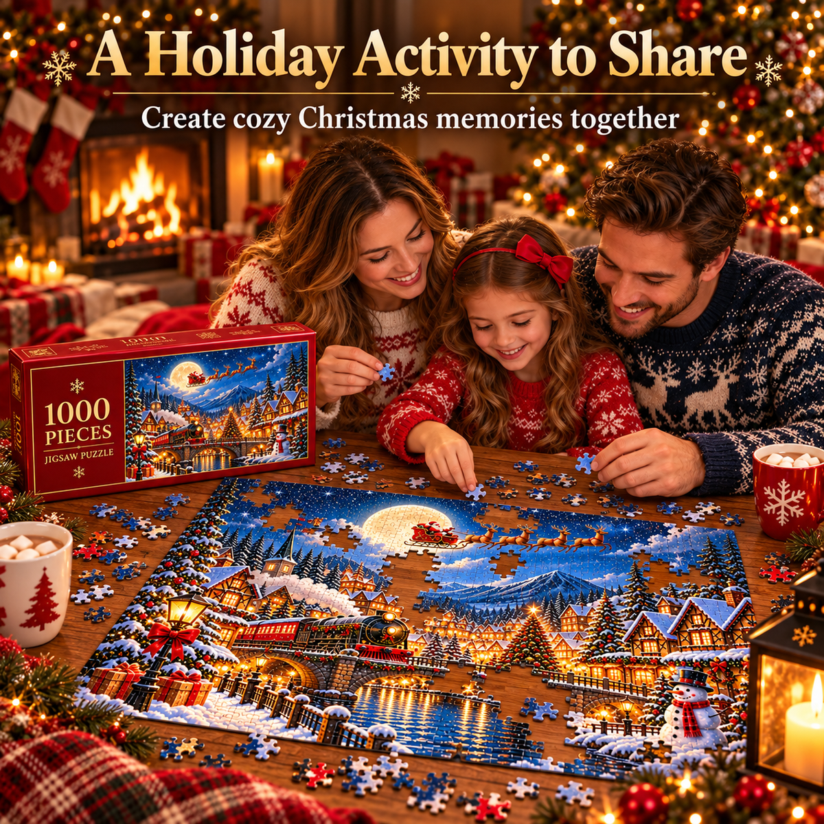 🎅 1000-Piece Christmas Village Puzzle – A Cozy Holiday Night to Build Together