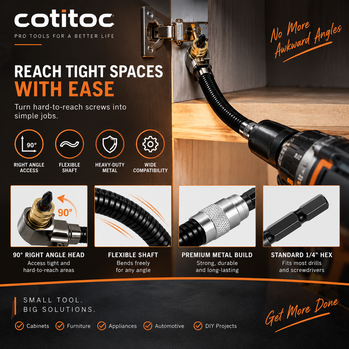 🔧 90° Right Angle Drill Attachment – Extension Adapter for Tight Spaces