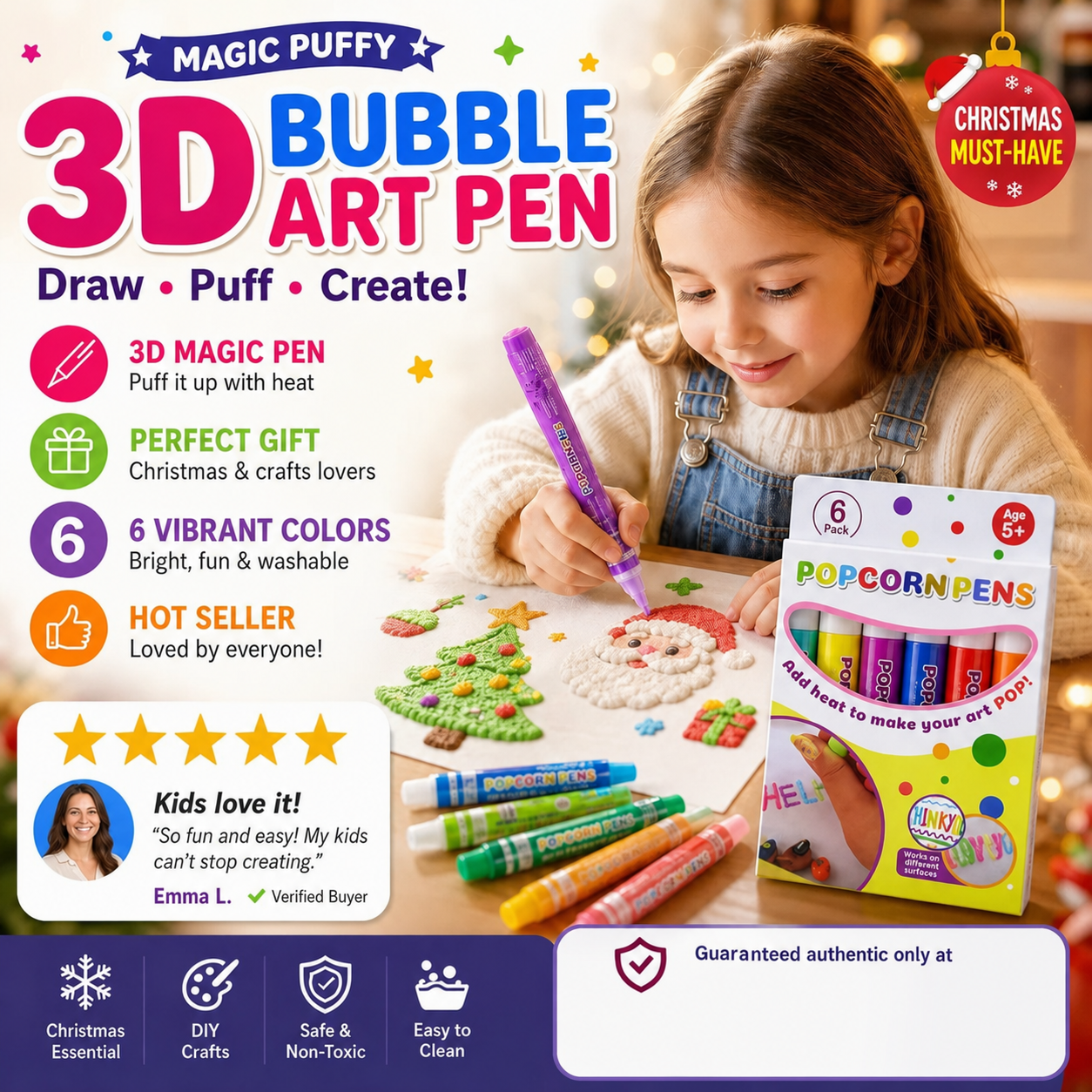🎁🔮Magic Pen – Draw 3D with one stroke!🎄 DIY Bubble Popcorn Drawing Pens& Buy 3 Pay 2 🔥
