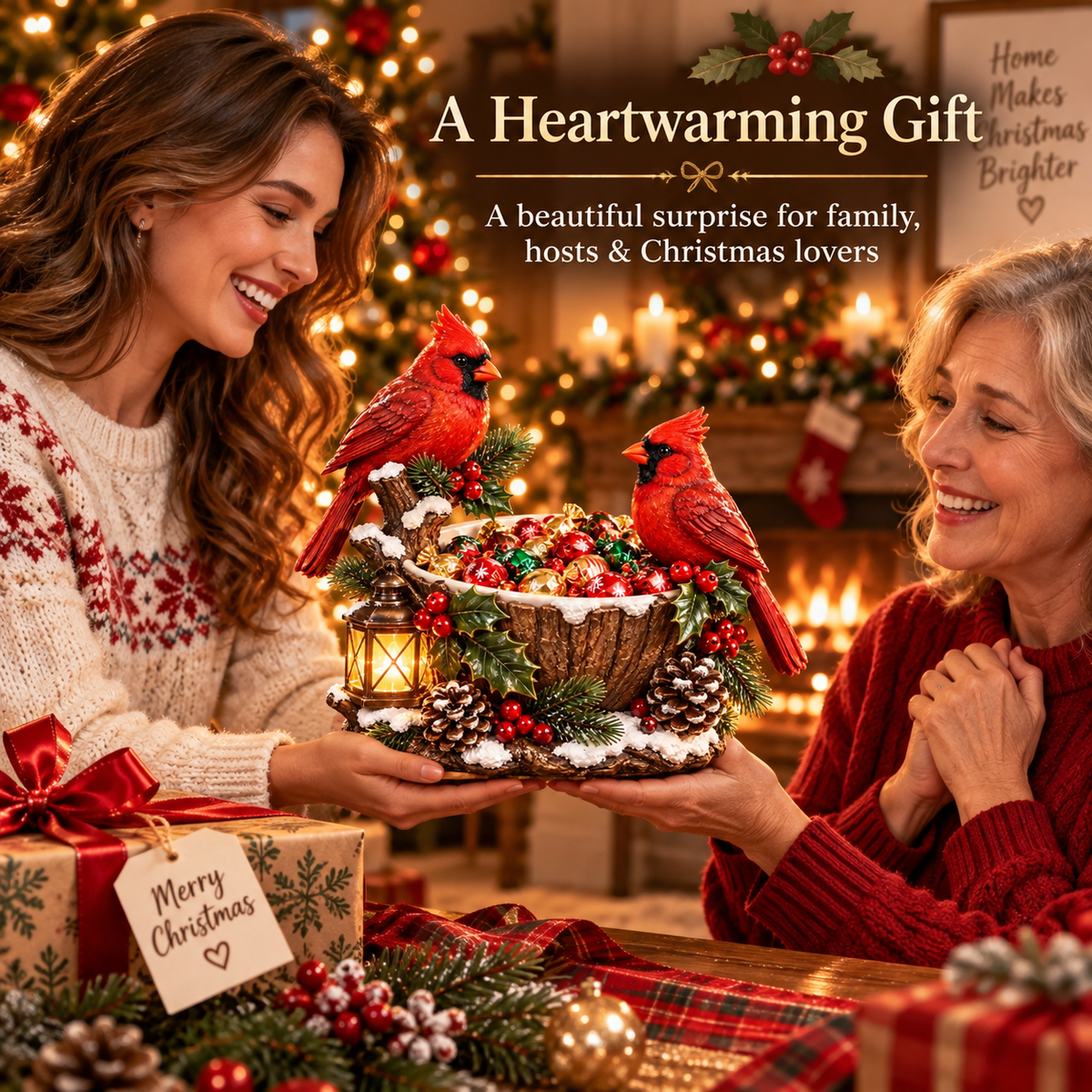 ❤️🎄 Cardinal Christmas Treat Bowl™ – Lighted Holiday Candy Bowl & Tabletop Decor