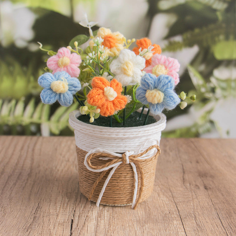 🌼Handmade Knitted Flower Pot – Forever Blooming Desk Decor for Teacher, Friend & Home