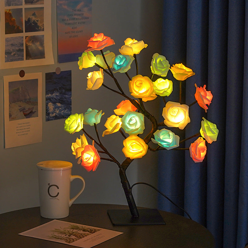 🌹 LED Rose Tree Lamp – Adjustable Branches, USB Powered for Bedroom & Table Decor