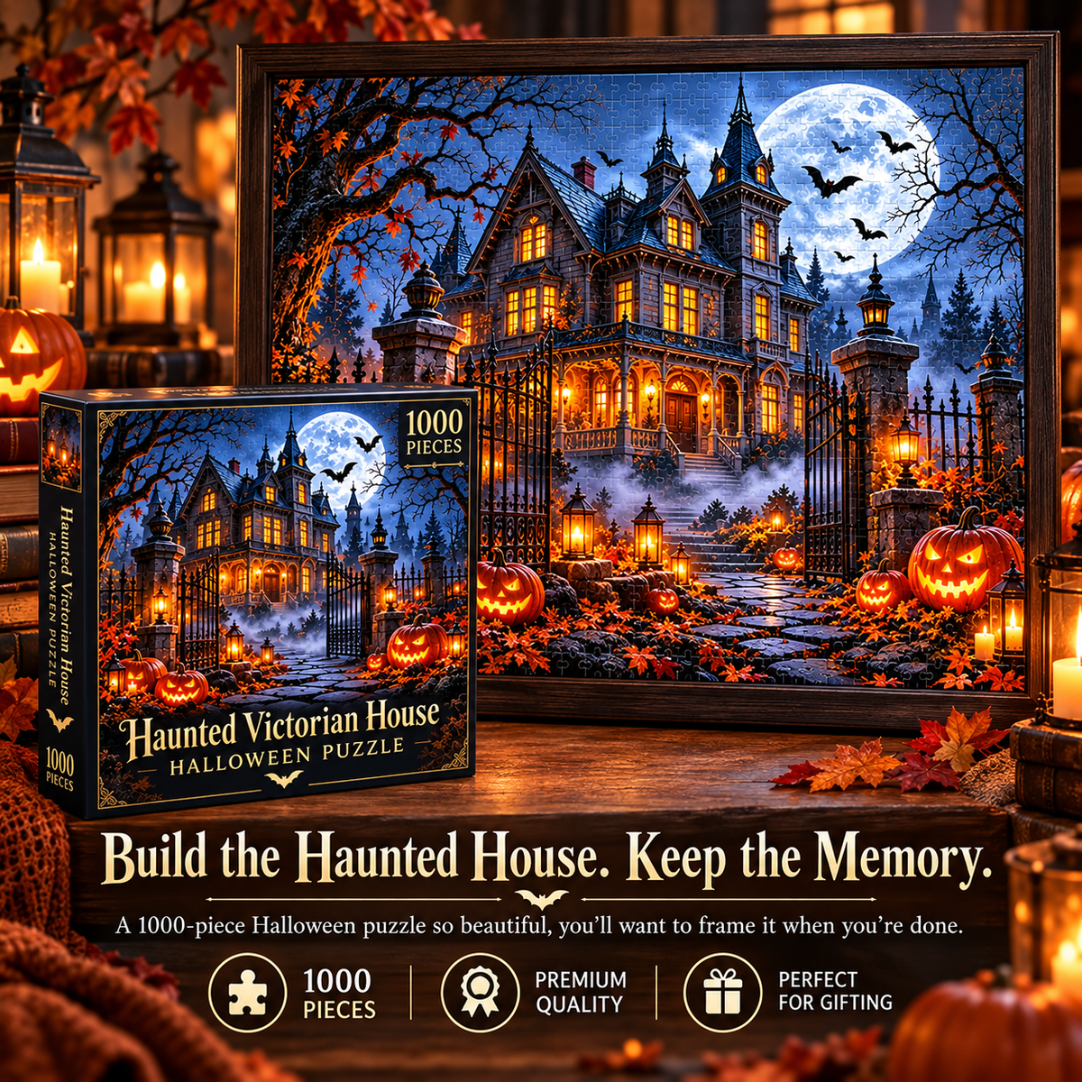 🦇 Haunted Victorian House Puzzle – Build the Fright, Frame the Memory