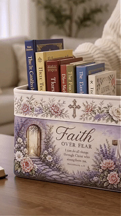 🔥 LAST DAY 49% OFF – ✝️ Christian Faith Inspirational Storage Basket | Spacious Foldable Fabric Organizer with Rope Handles & 3 Scripture Designs 🌿✨