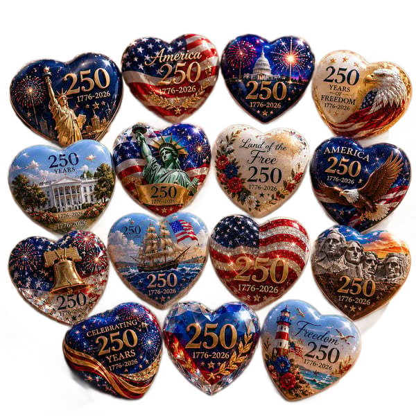 🇺🇸 America 250th Anniversary Commemorative Heart Ornament Collection | 12-Piece Patriotic Keepsake Set