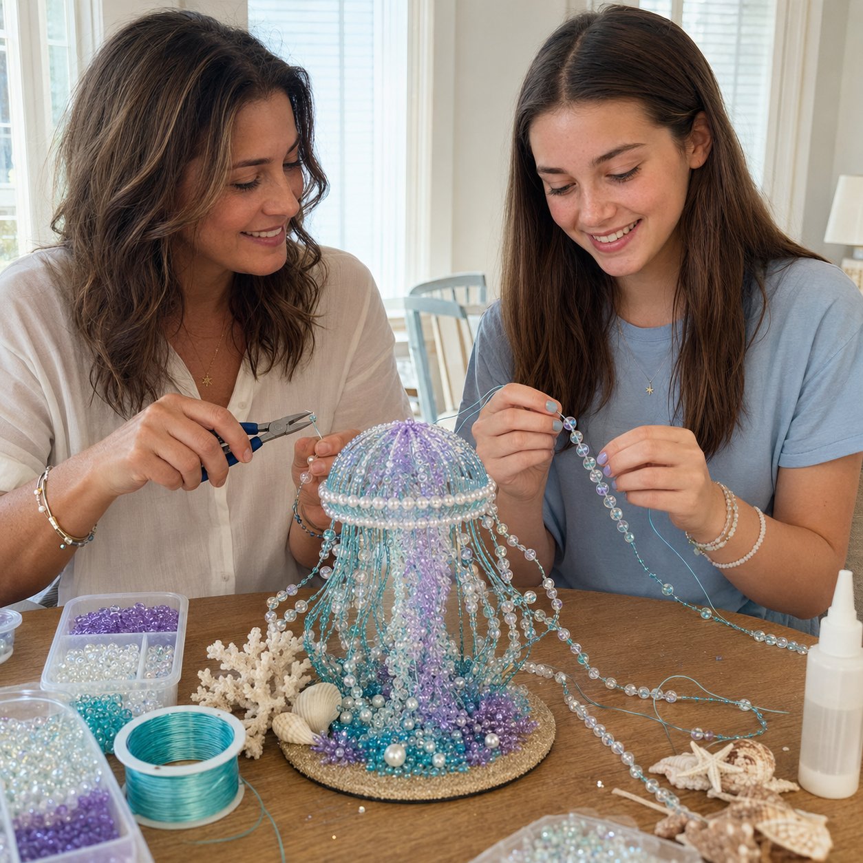 đĽLAST DAY 50% OFF - đ Ocean Sparkle Animal Craft Kit | Create a Dimensional Underwater Centerpiece with Colorful Beads, Pearls & Coastal Details đâ¨