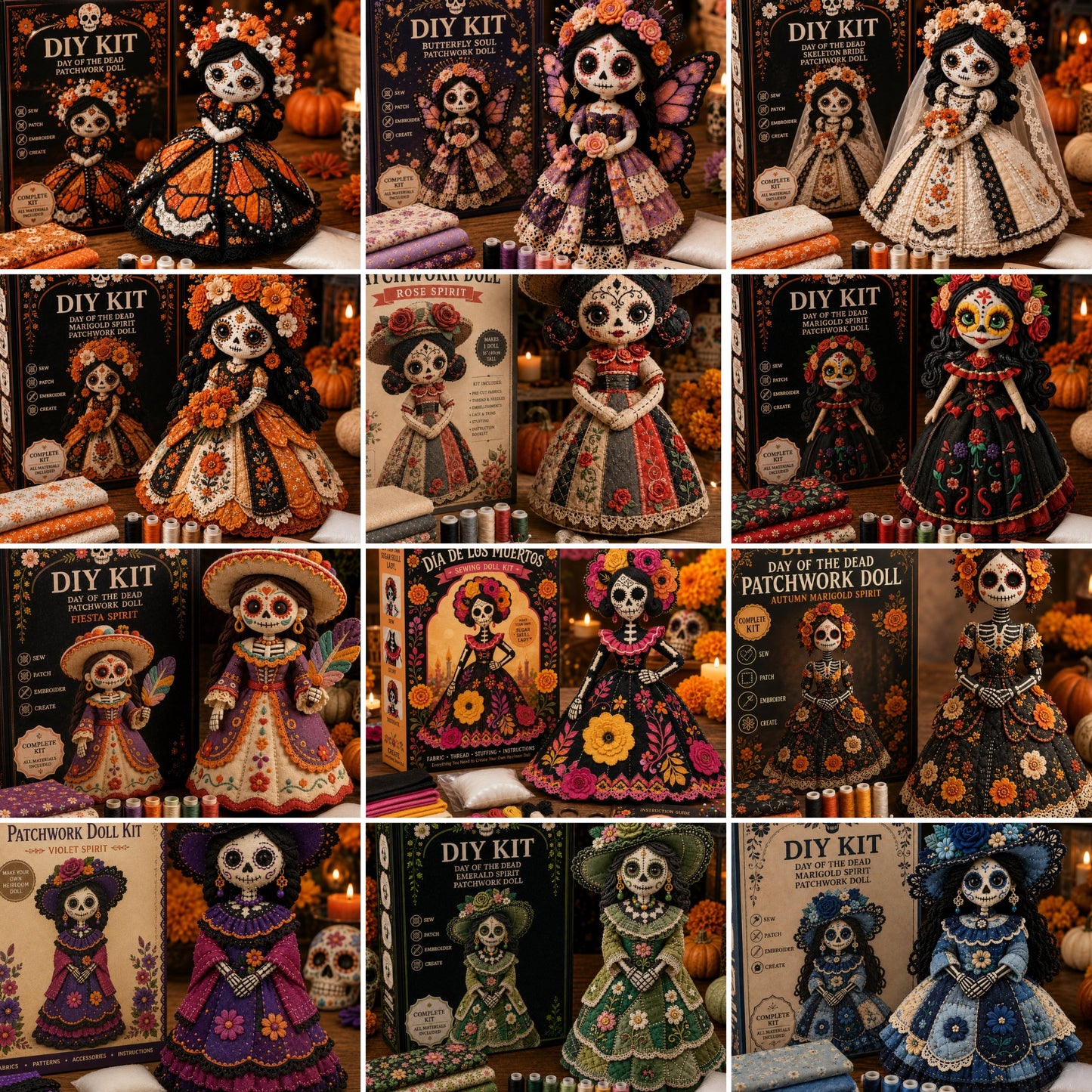 🔥50% Off Last Day - BUY 3 GET 1 FREE-Day of the Dead Patchwork Doll DIY Kit