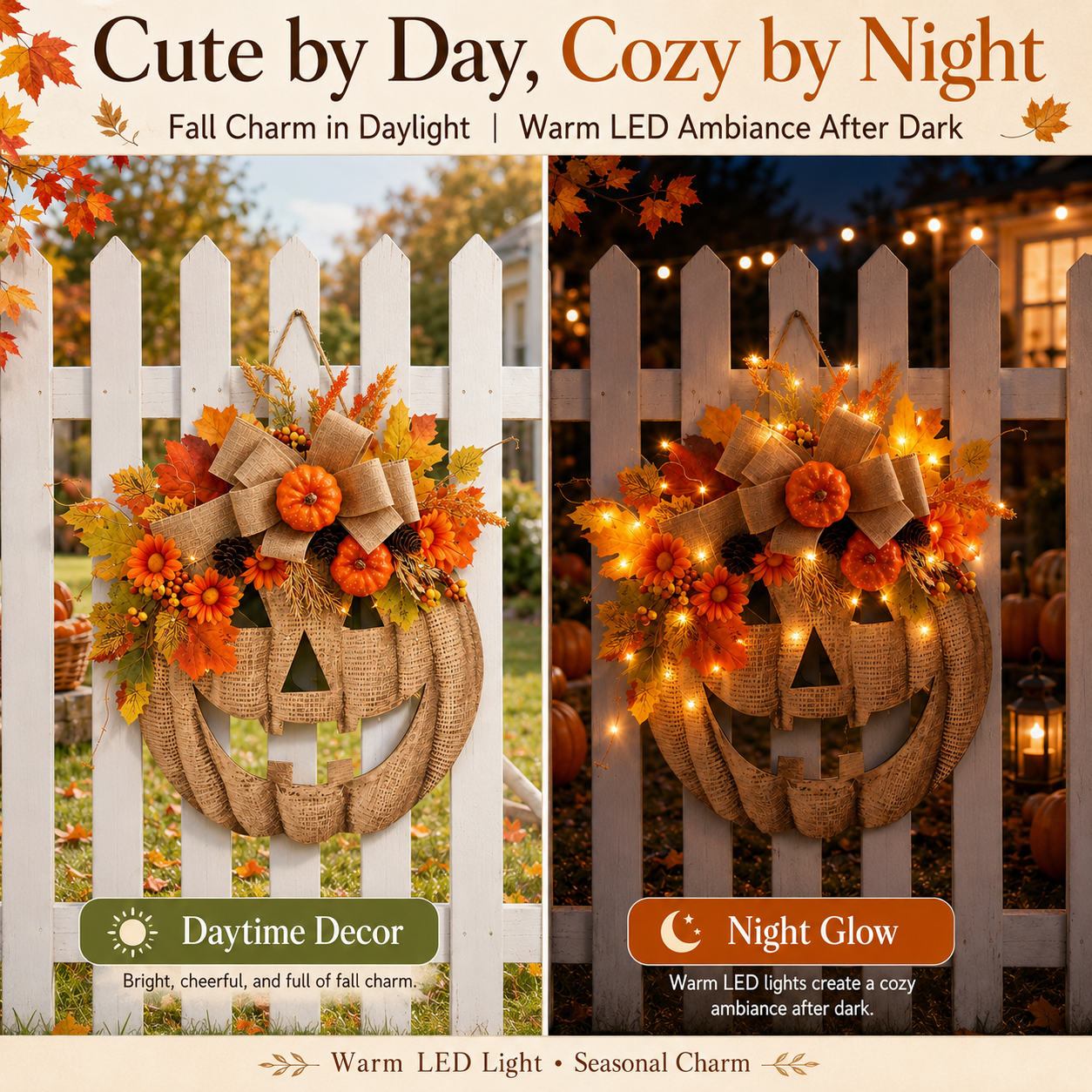🎃✨ Lighted Burlap Pumpkin Wreath🍂