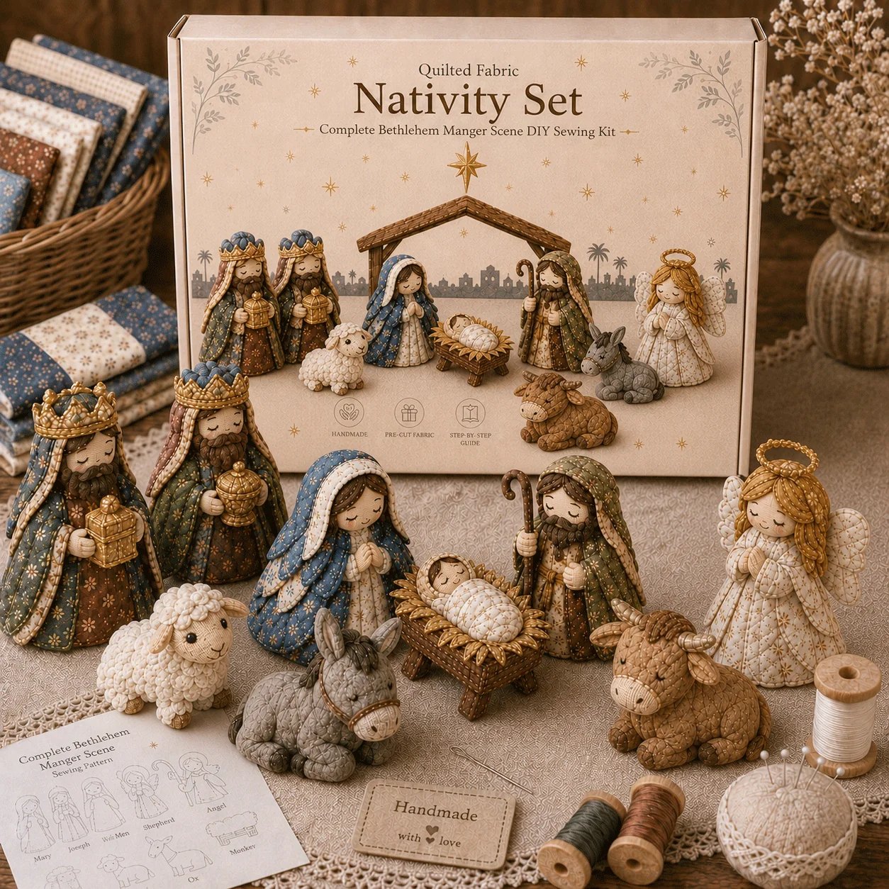 🔥LAST DAY 50% OFF -✨ DIY Patchwork Nativity Scene Sewing Kit (Beginner-Friendly)