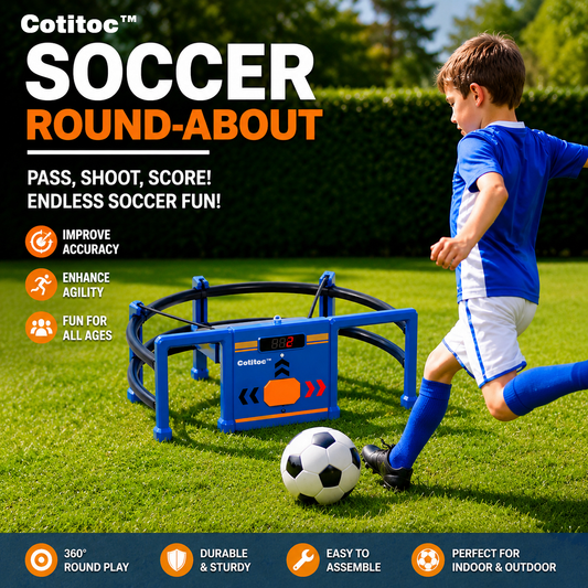 COTITOC™ Soccer Round-About Interactive Soccer Training Game with Auto Scoring, LED Lights & Projector – Indoor & Outdoor Soccer Toy for Kids