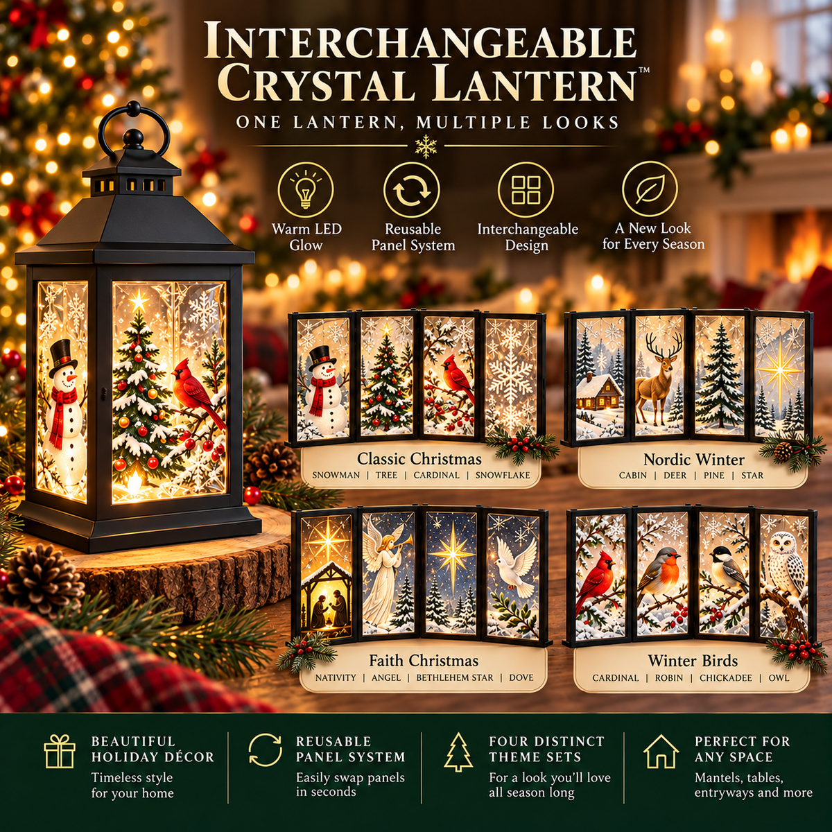 Interchangeable Crystal Lantern – Light-Up Holiday Décor