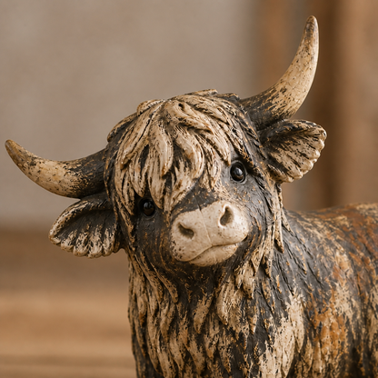 🐮 Rustic Highland Cows Figurine – Charming Farmhouse Tabletop Decor