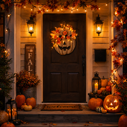 🎃✨ Lighted Burlap Pumpkin Wreath🍂