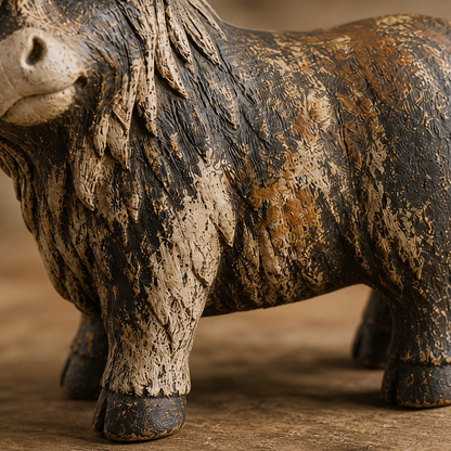 🐮 Rustic Highland Cows Figurine – Charming Farmhouse Tabletop Decor