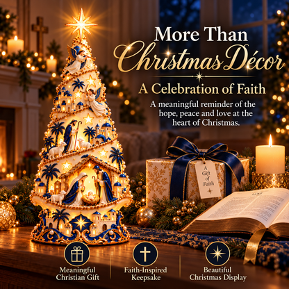 🔥Last Day 50% OFF-✨✝️ Bethlehem Nativity Light-Up Christmas Tree – Jesus Shadow Projection Holiday Decor