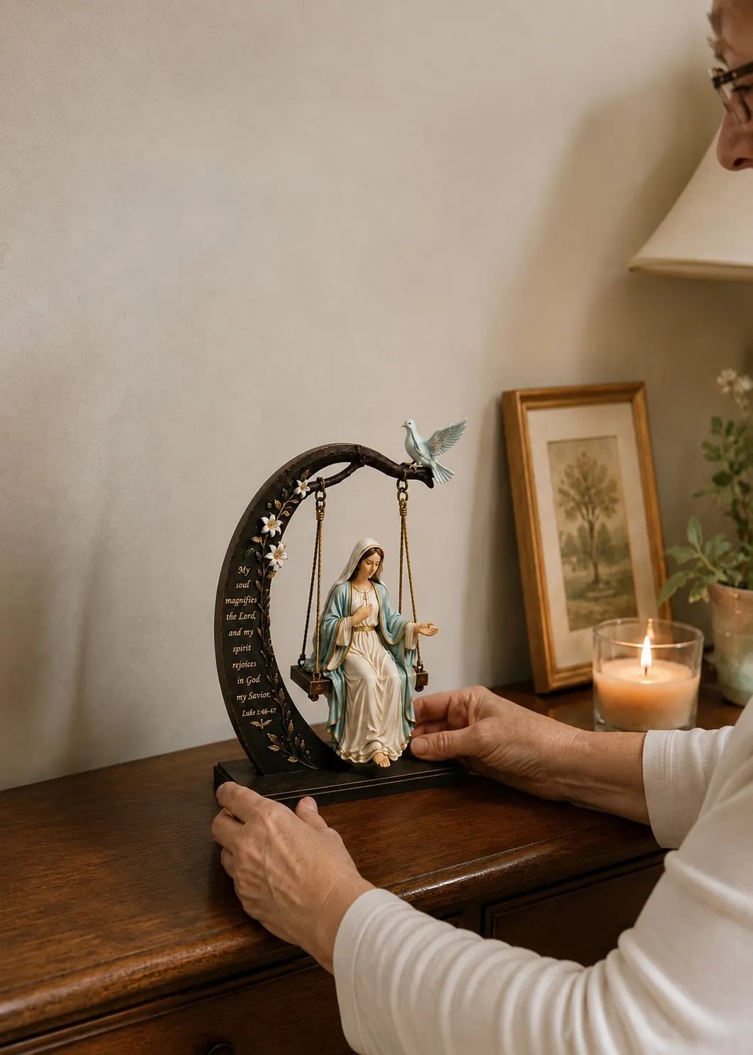 🙏 Blessed Virgin Mary Swing Statue – 7-Inch Faith-Inspired Resin Keepsake