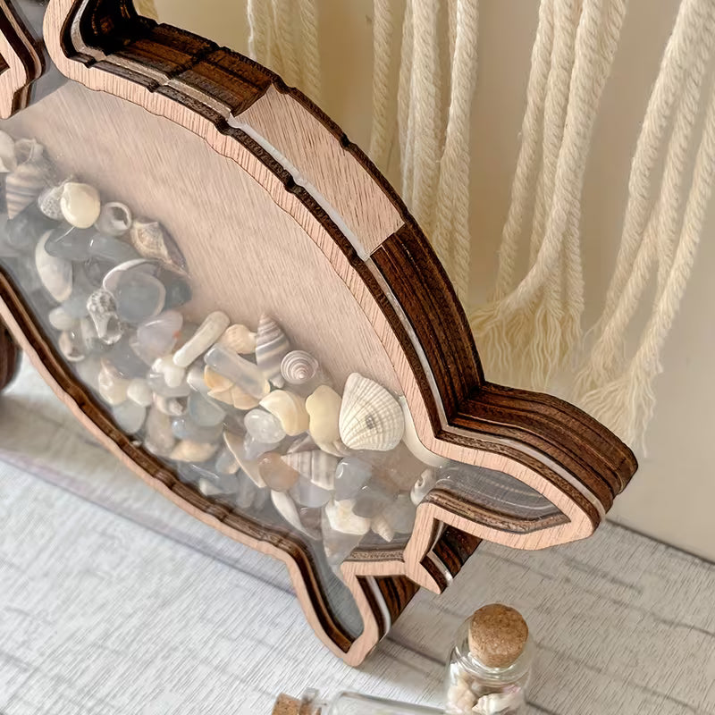 🌊 Ocean Memory Turtle Shadow Box – Coastal Seashell Display Keepsake for Beach Treasures & Travel Memories
