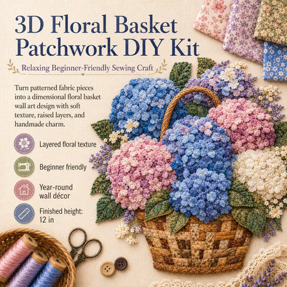 🔥LAST DAY 50% OFF - 🌸Floral Basket Patchwork DIY Kit | 3D Layered Fabric Flower Art Craft for Home Decor & Gifts