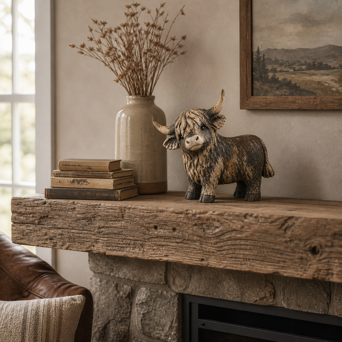 🐮 Rustic Highland Cows Figurine – Charming Farmhouse Tabletop Decor