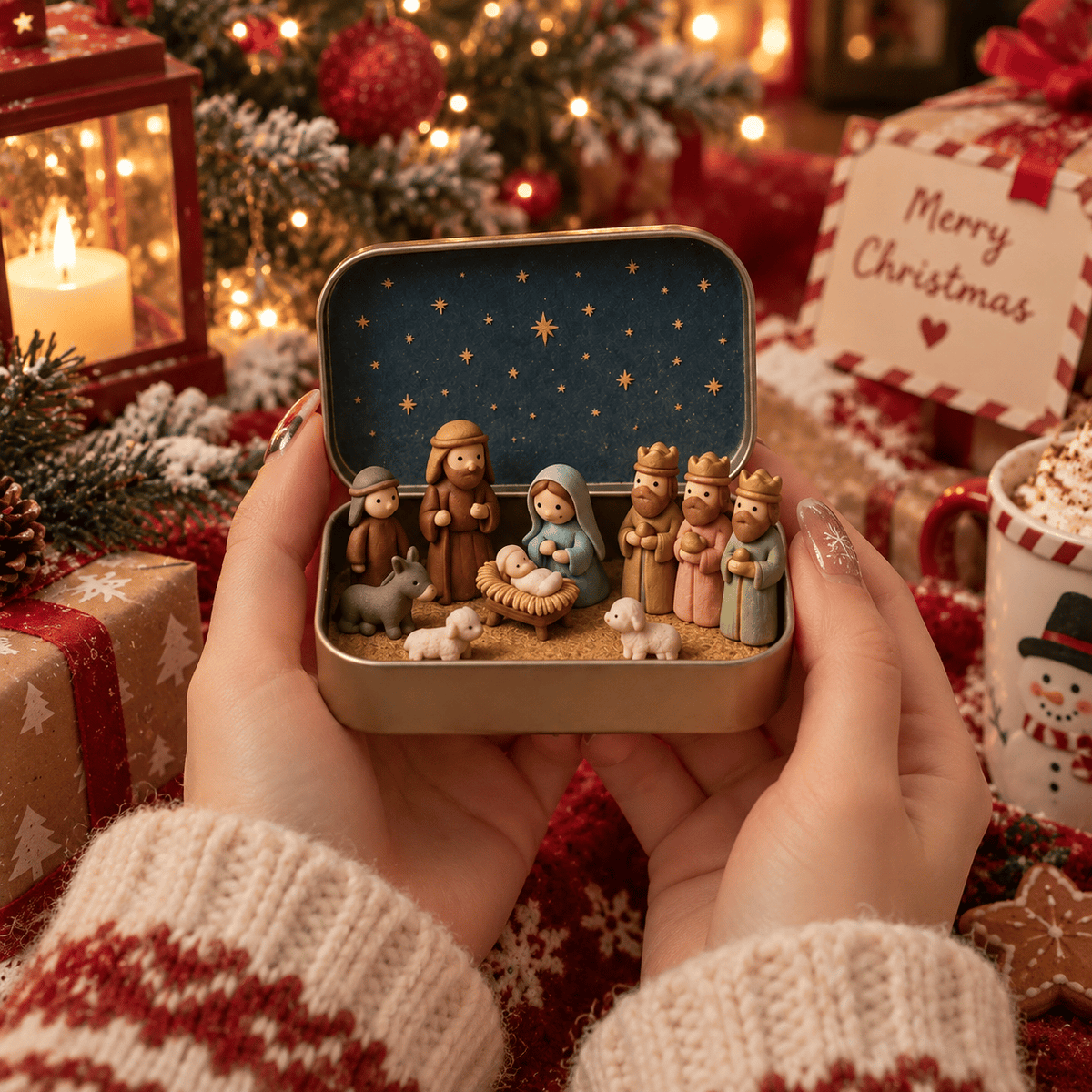 🔥Last Day 50% OFF - ✝️Religious Pocket-Size Mini Nativity Scene Set with Storage Box