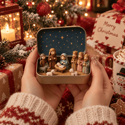 🔥Last Day 50% OFF - ✝️Religious Pocket-Size Mini Nativity Scene Set with Storage Box