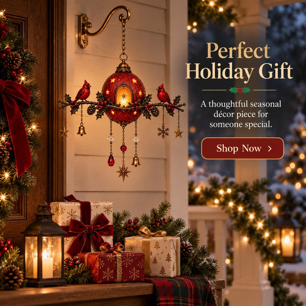 🐦❤️Illuminated Red Cardinal Christmas Ornament – Festive wall decoration with warm light✨